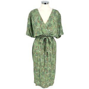 Corey Lynn Calter Lea Green Garden Leopard Midi Short Sleeve Dress Size Small